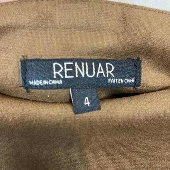 Renuar Patchwork Panel A-Line Skirt Womens Brown Cool Faux Suede Casual Size 4 - Picture 7 of 16